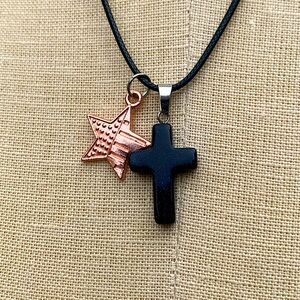 Handmade Cross Glitter Speckled Stone Amulet American Flag Star Charm